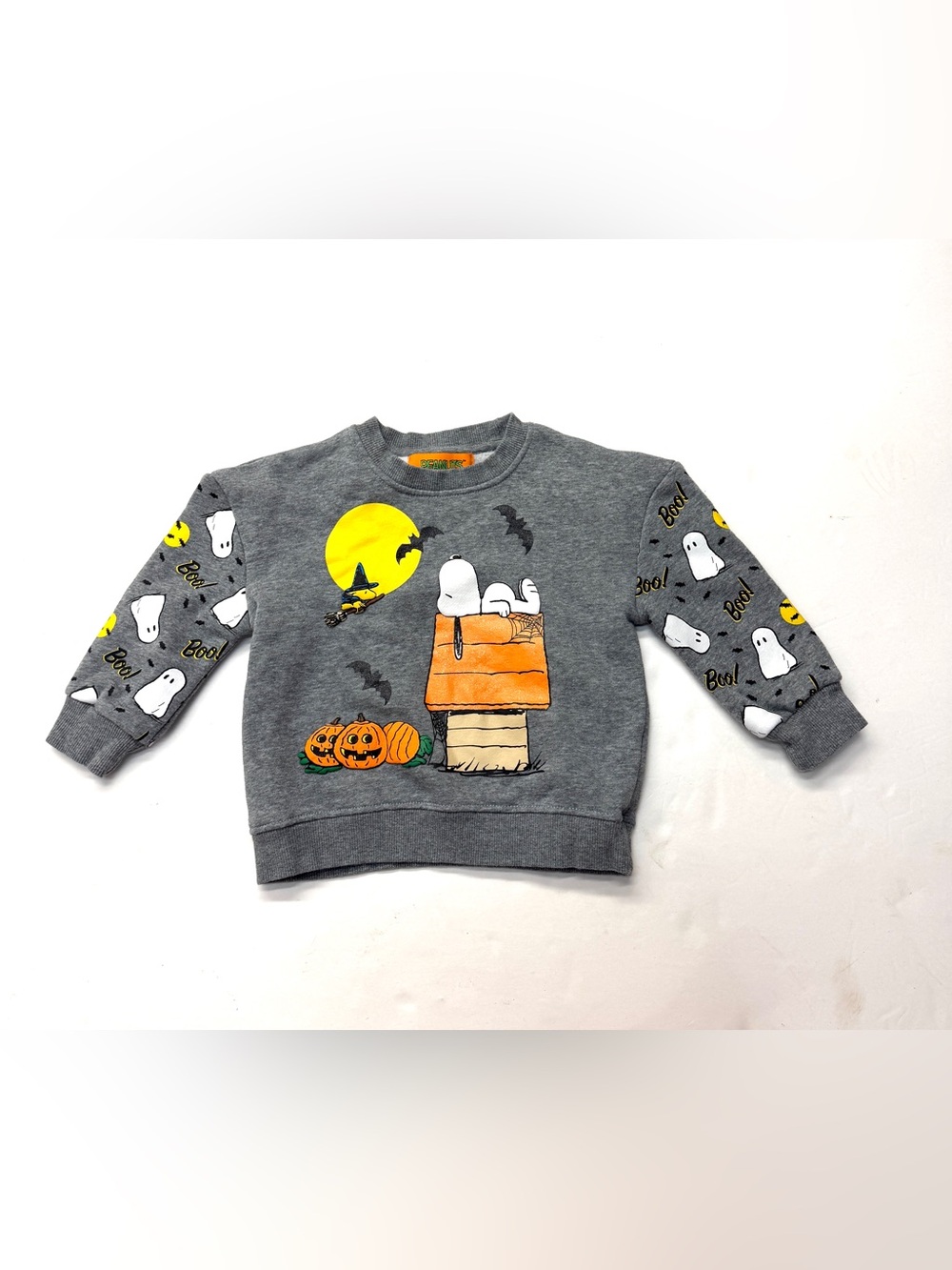 Peanuts Kids Gray Halloween Snoopy Pullover Sweatshirt with Ghost Sleeves